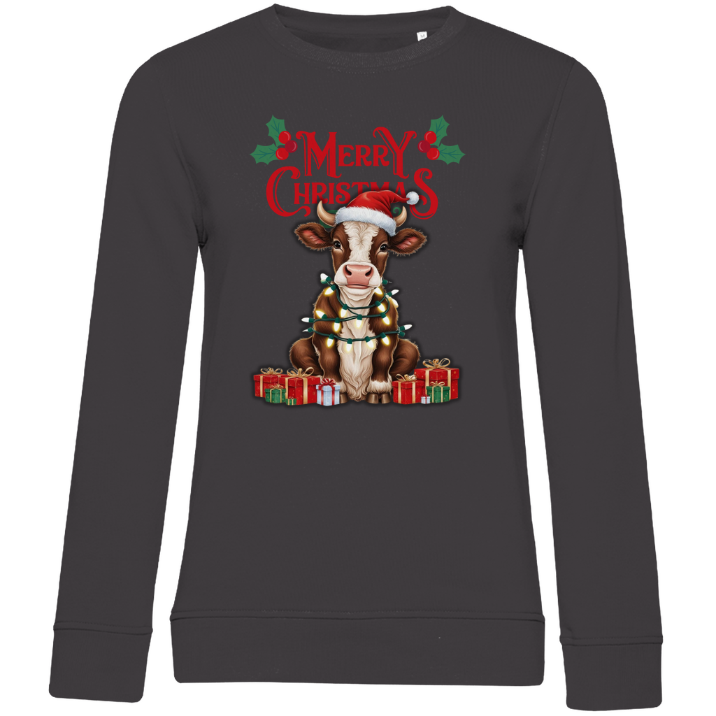 Damen Premium Bio Sweatshirt Merry Christmas Baby Cow