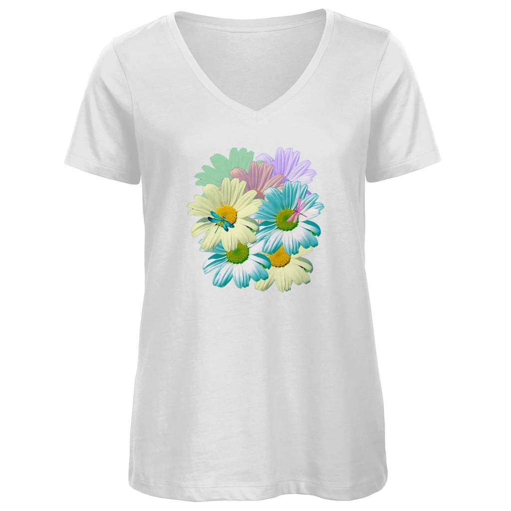 Damen Premium Bio V-Neck T-Shirt Blumenwiese