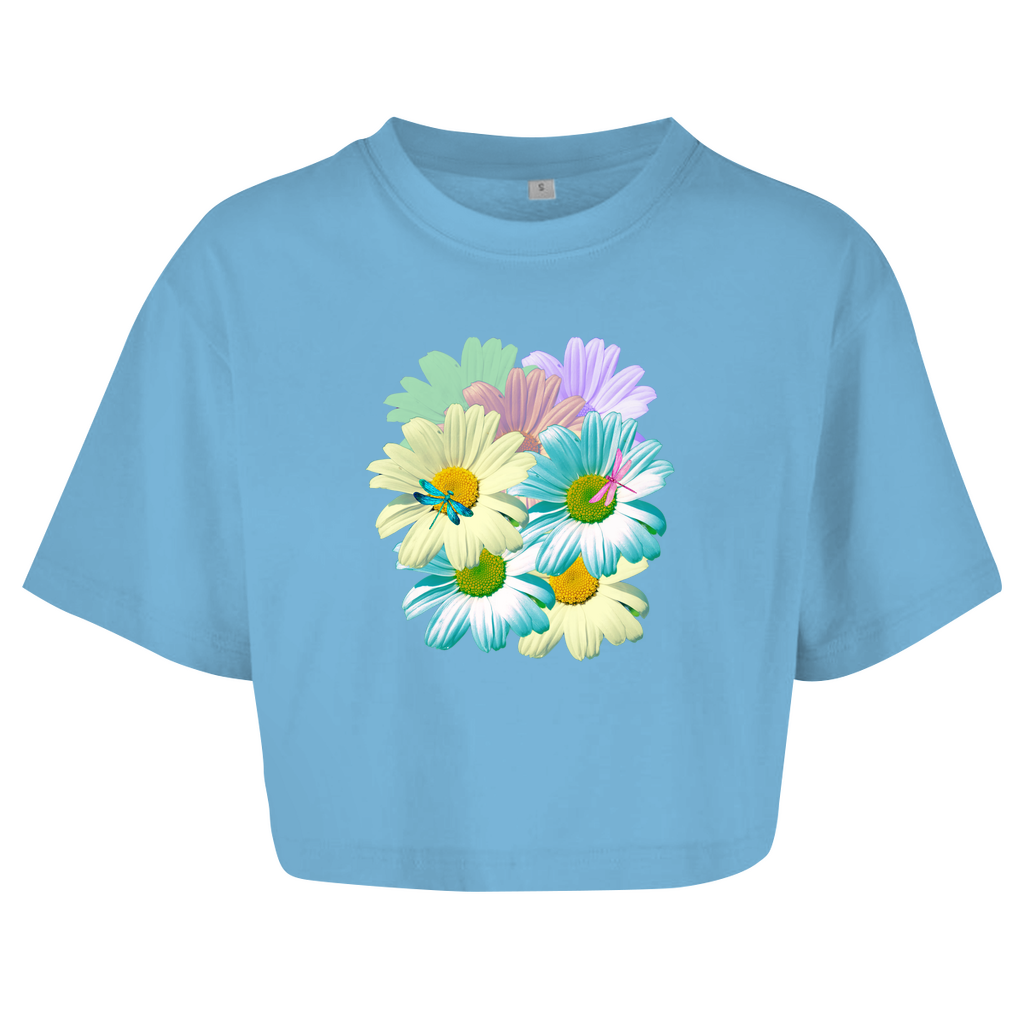 Damen Oversize Crop Top Blumenwiese