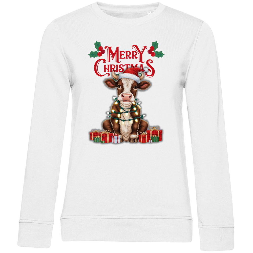 Damen Premium Bio Sweatshirt Merry Christmas Baby Cow