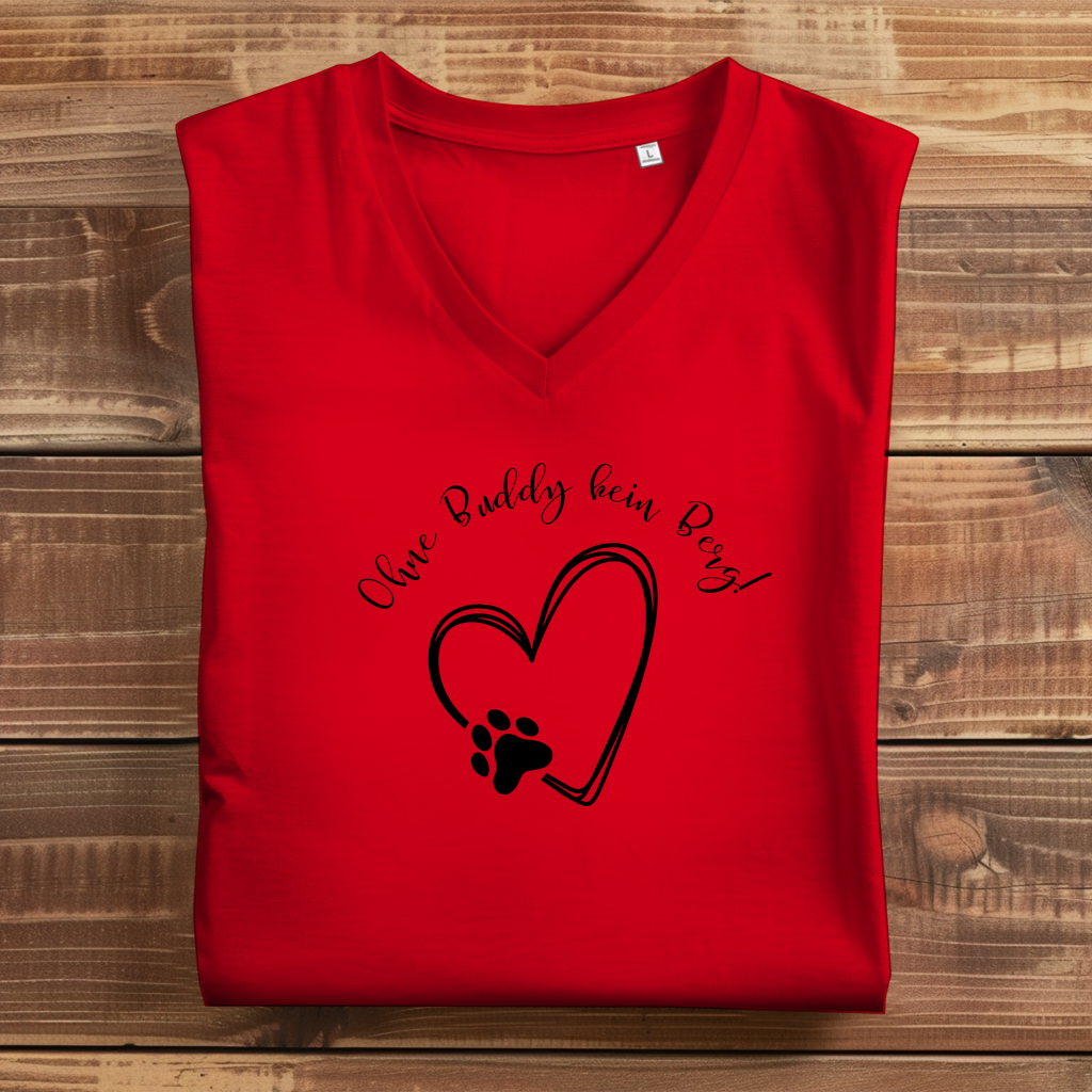 Damen Premium Bio V-Neck T-Shirt Ohne Buddy kein Berg