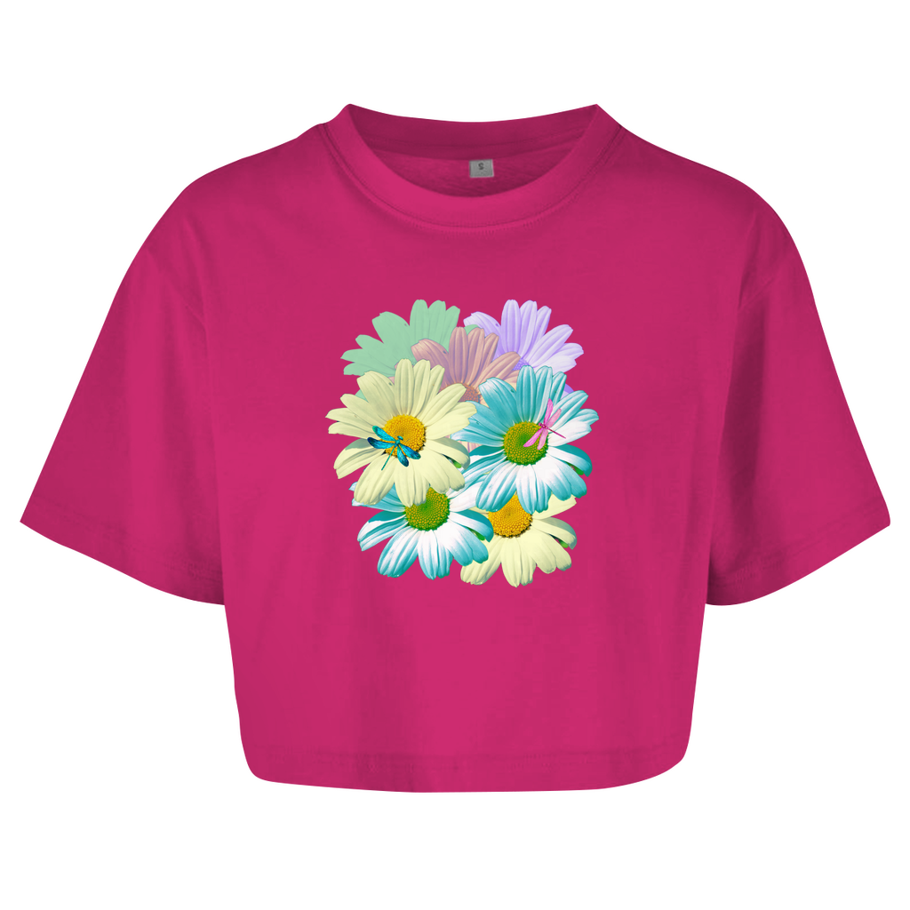Damen Oversize Crop Top Blumenwiese