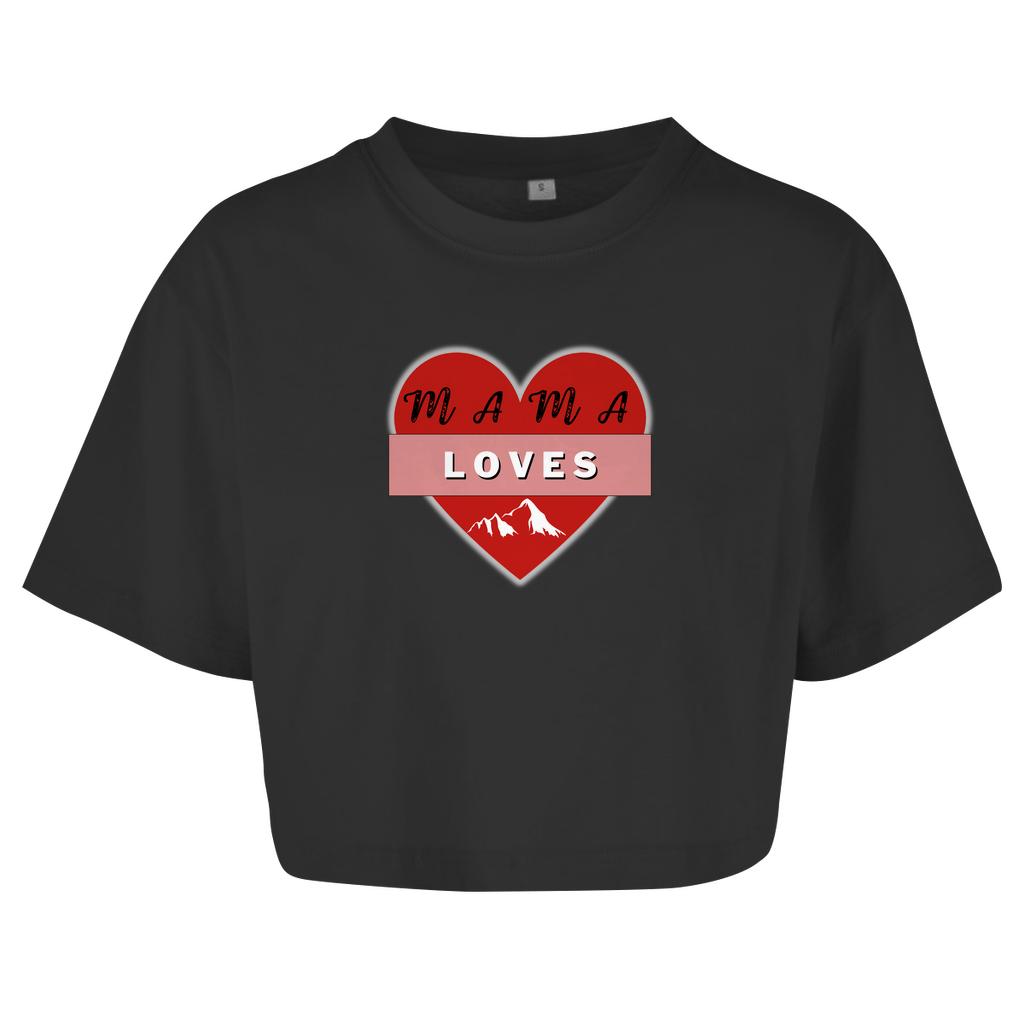 Damen Oversize Crop Top Mama loves Mountains