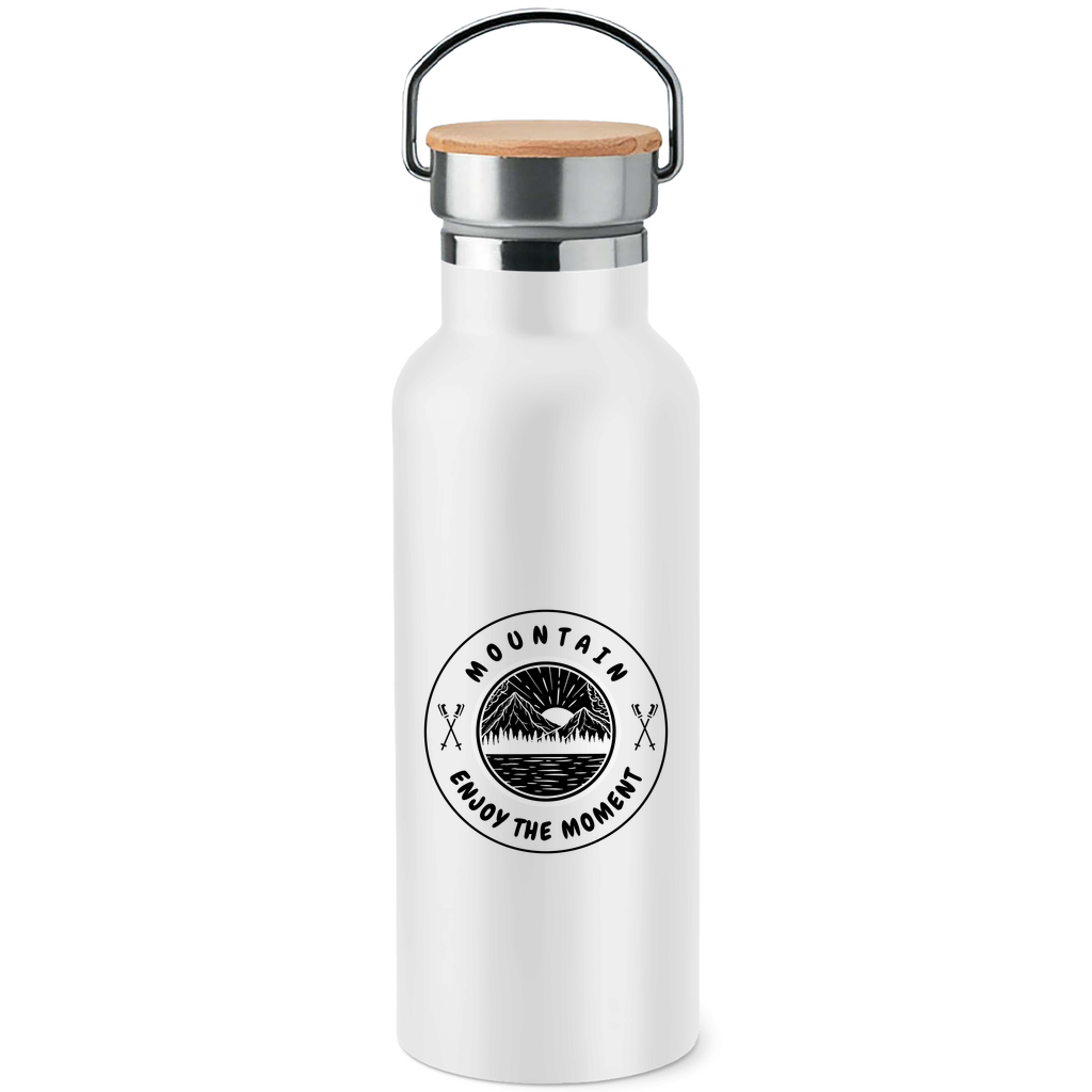 Edelstahl-Trinkflasche mit Bambusdeckel Enjoy the Moment