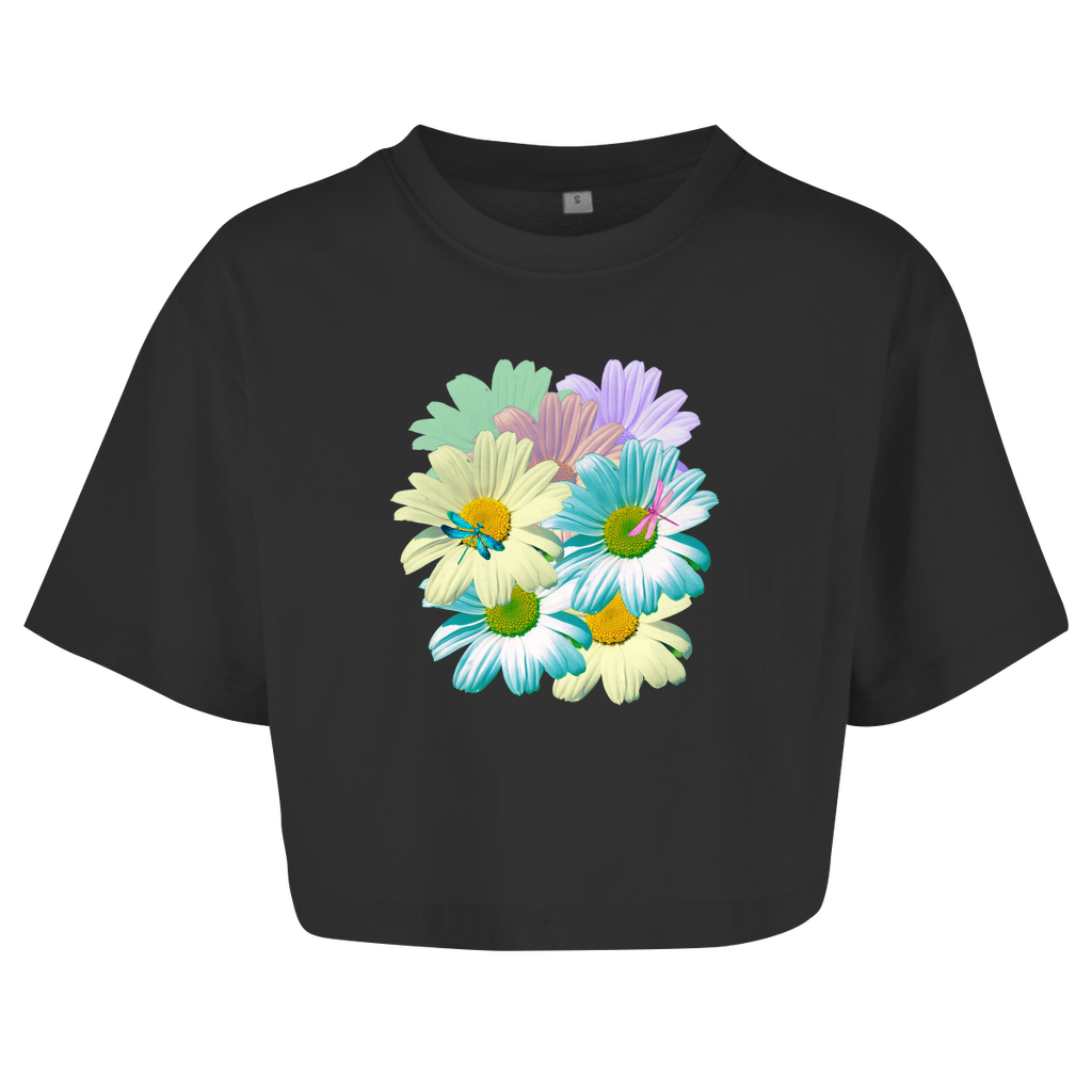 Damen Oversize Crop Top Blumenwiese