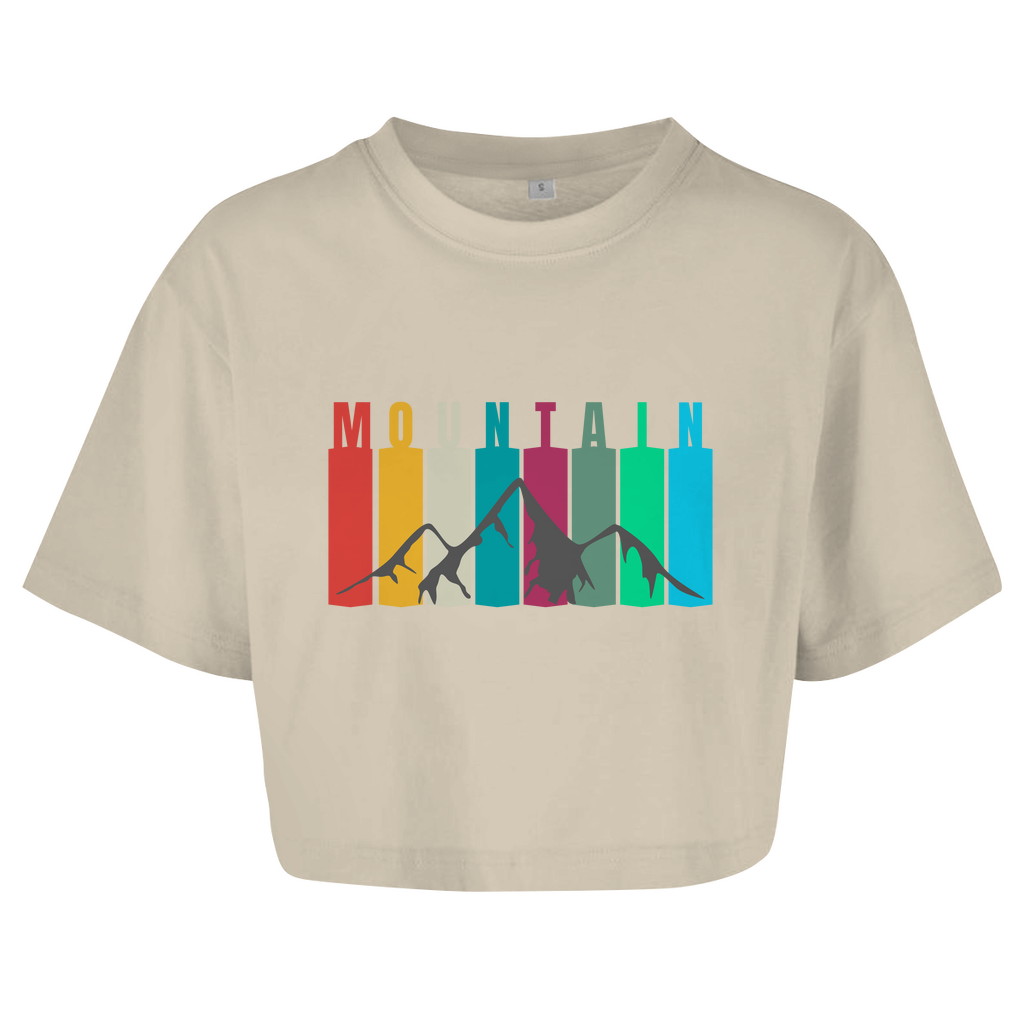 Damen Oversize Crop Top Vintage Mountain