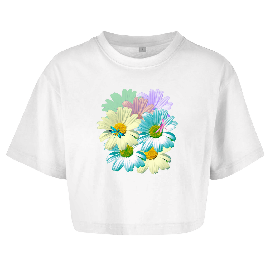 Damen Oversize Crop Top Blumenwiese