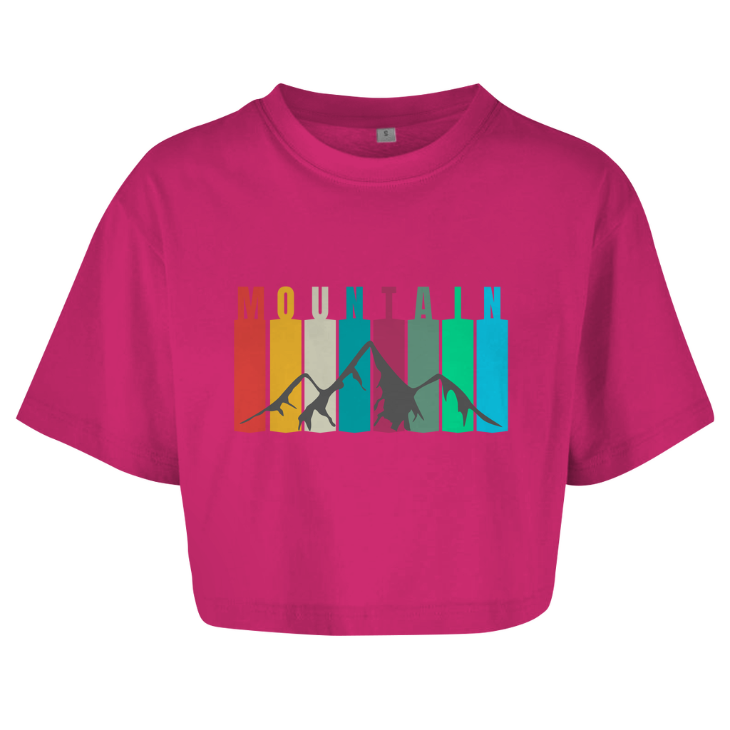 Damen Oversize Crop Top Vintage Mountain