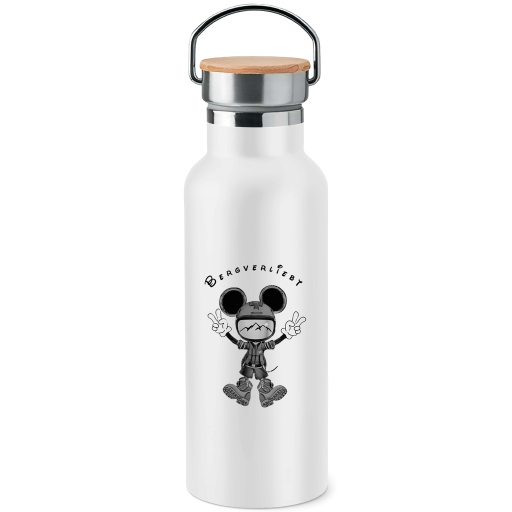 Edelstahl-Trinkflasche mit Bambusdeckel Bergverliebt Maus