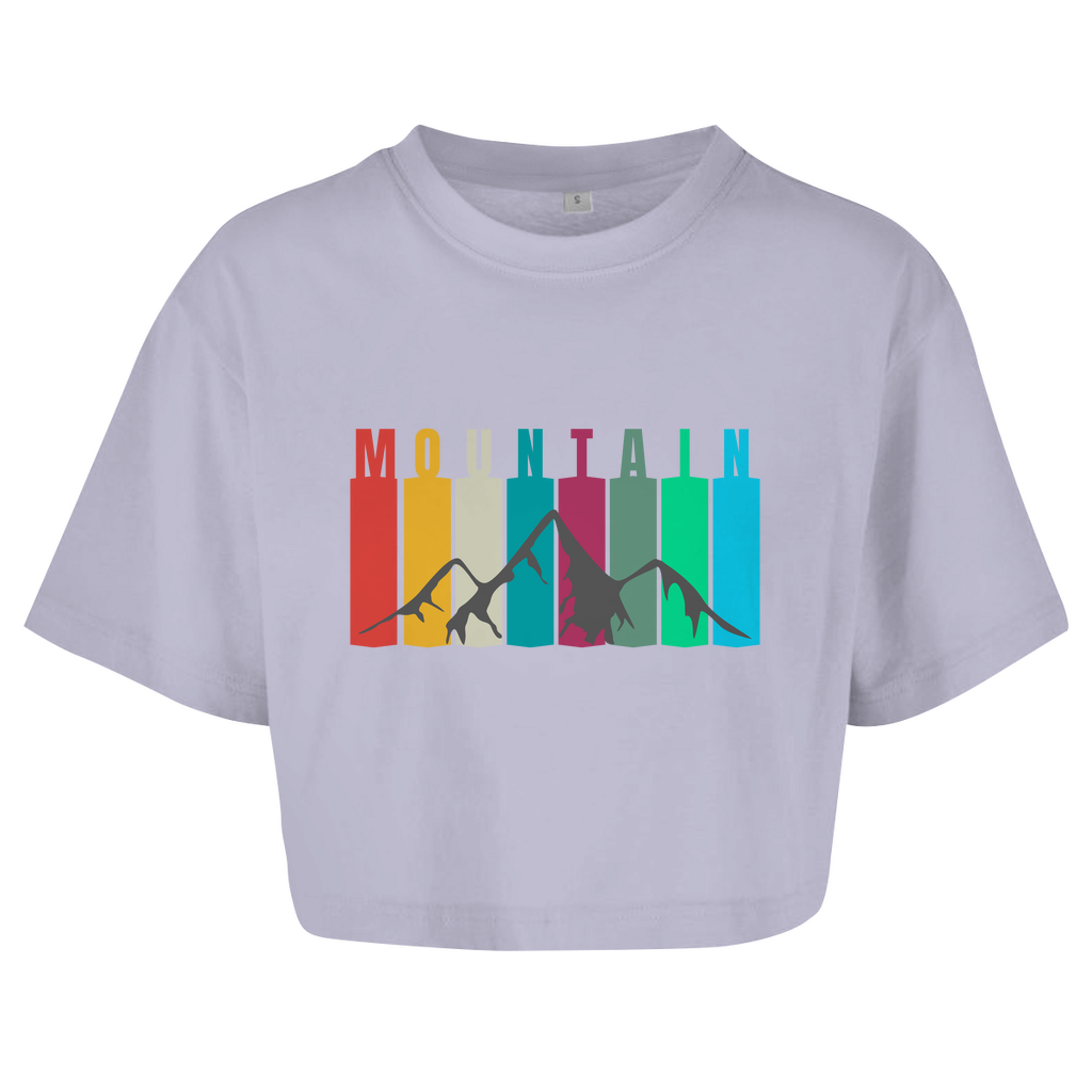 Damen Oversize Crop Top Vintage Mountain