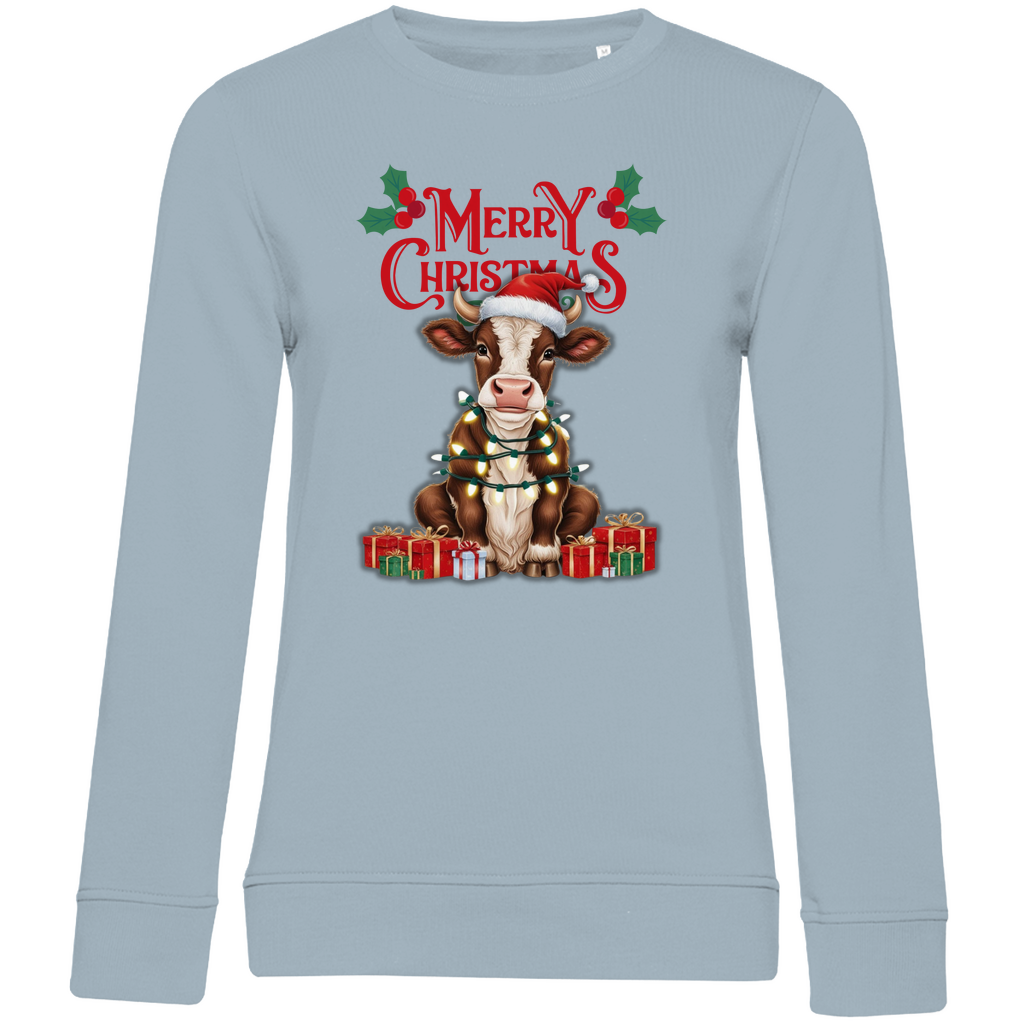 Damen Premium Bio Sweatshirt Merry Christmas Baby Cow