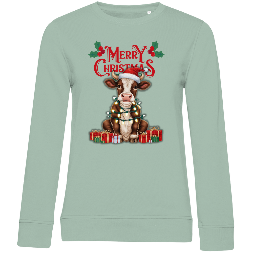 Damen Premium Bio Sweatshirt Merry Christmas Baby Cow