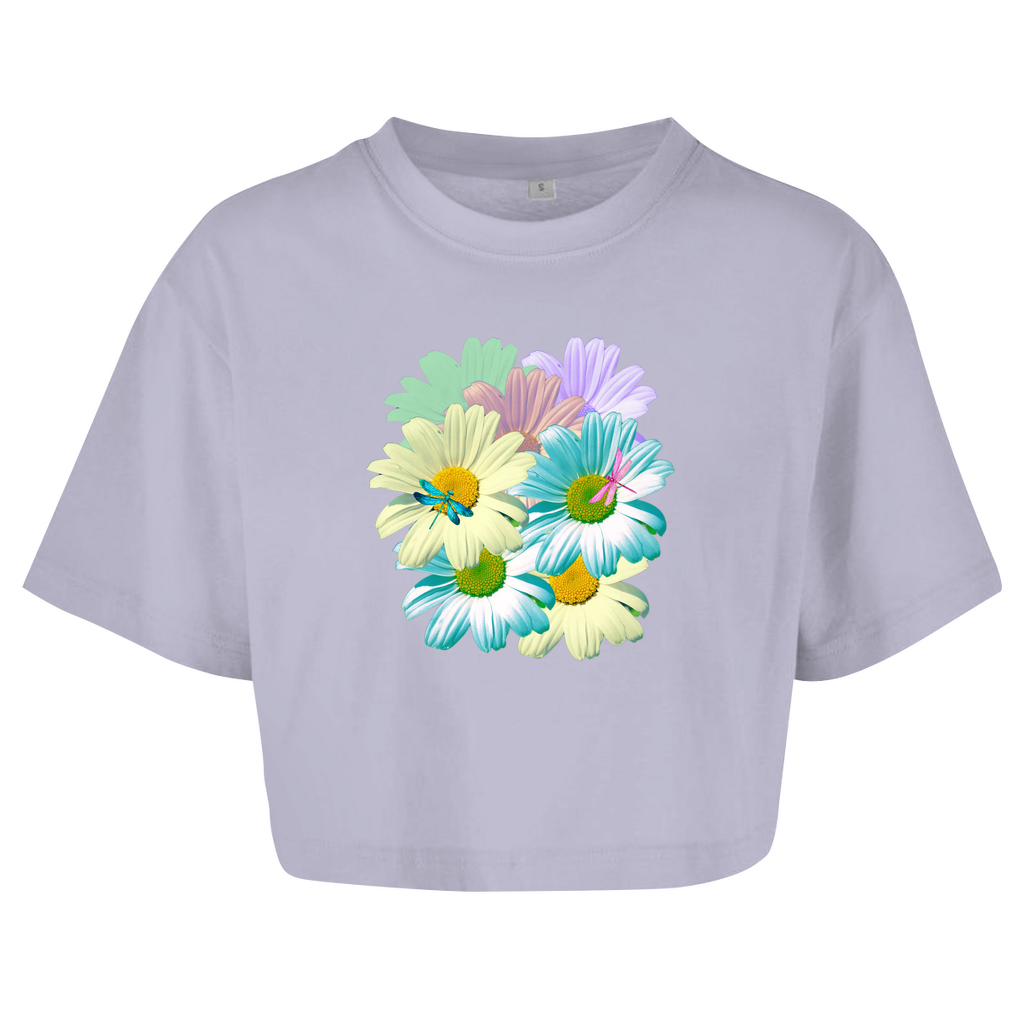 Damen Oversize Crop Top Blumenwiese