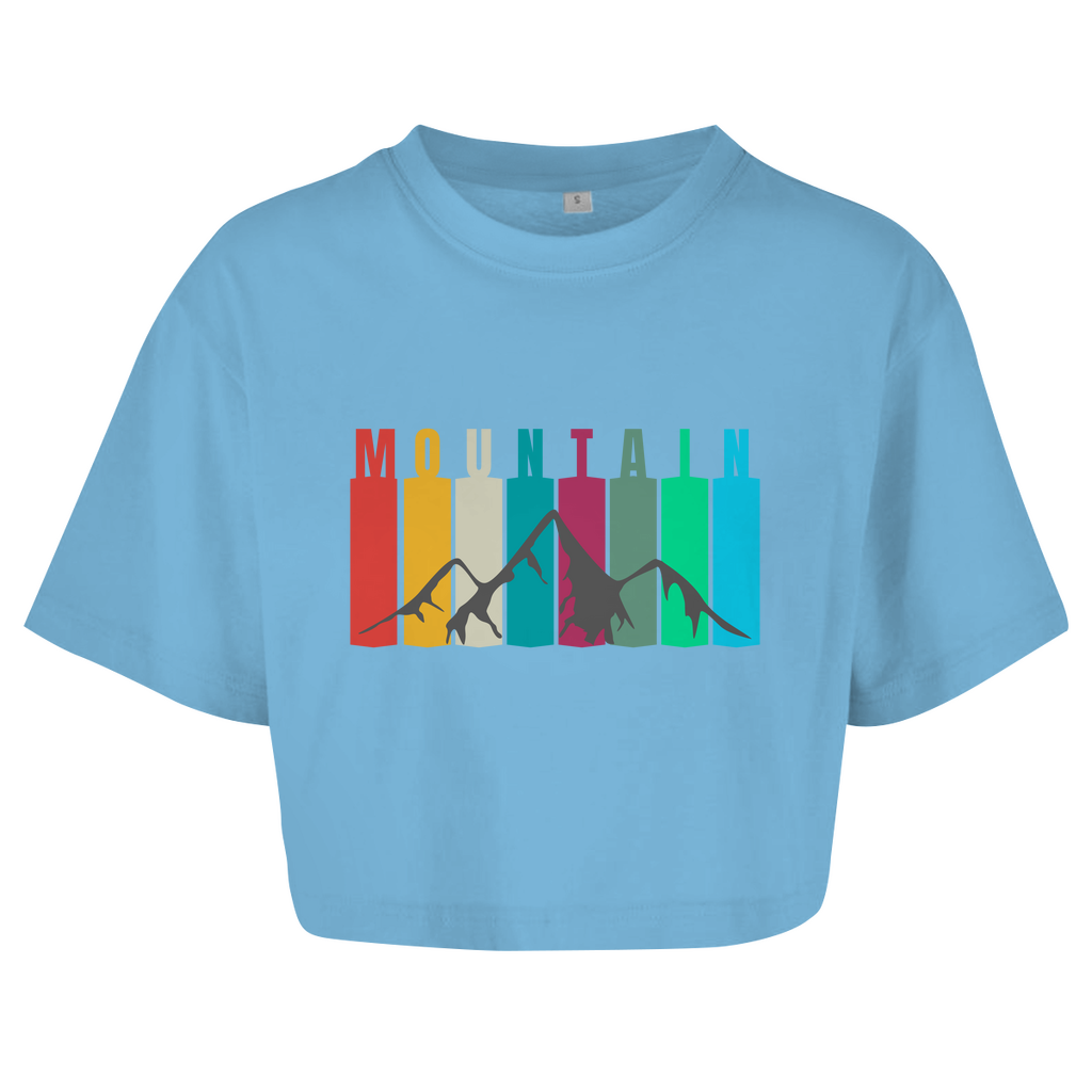 Damen Oversize Crop Top Vintage Mountain