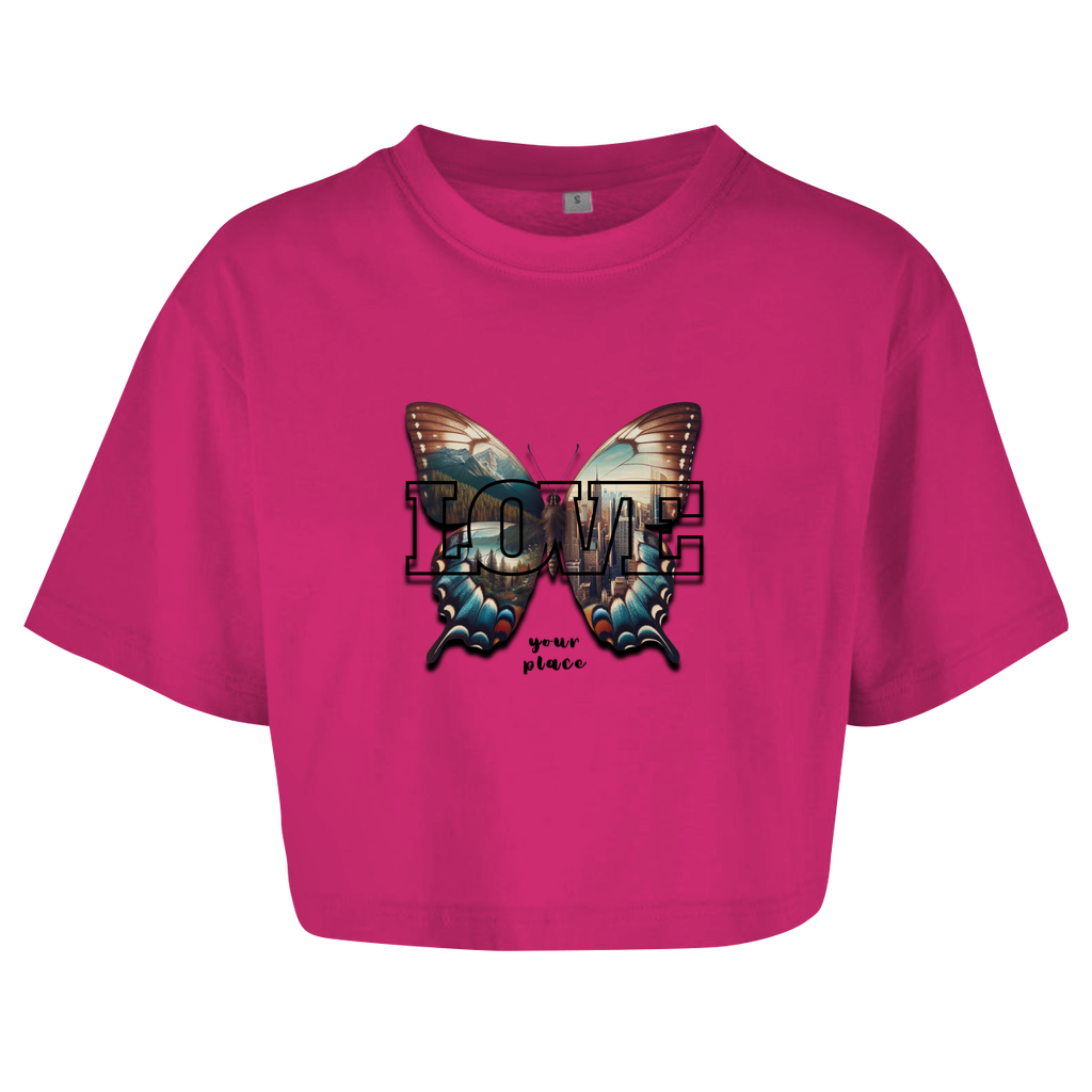 Damen Oversize Crop Top LOVE your place