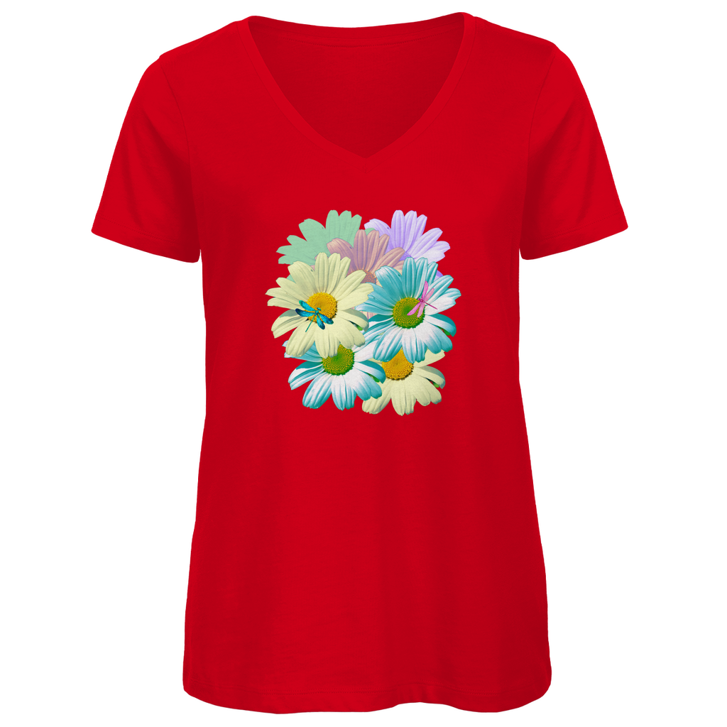 Damen Premium Bio V-Neck T-Shirt Blumenwiese
