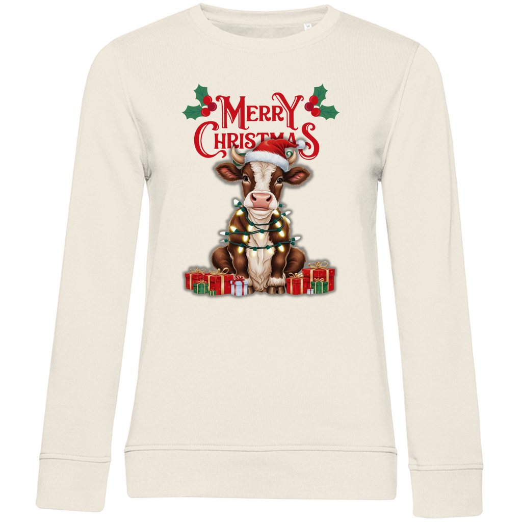 Damen Premium Bio Sweatshirt Merry Christmas Baby Cow