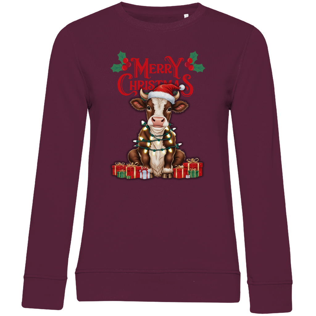 Damen Premium Bio Sweatshirt Merry Christmas Baby Cow