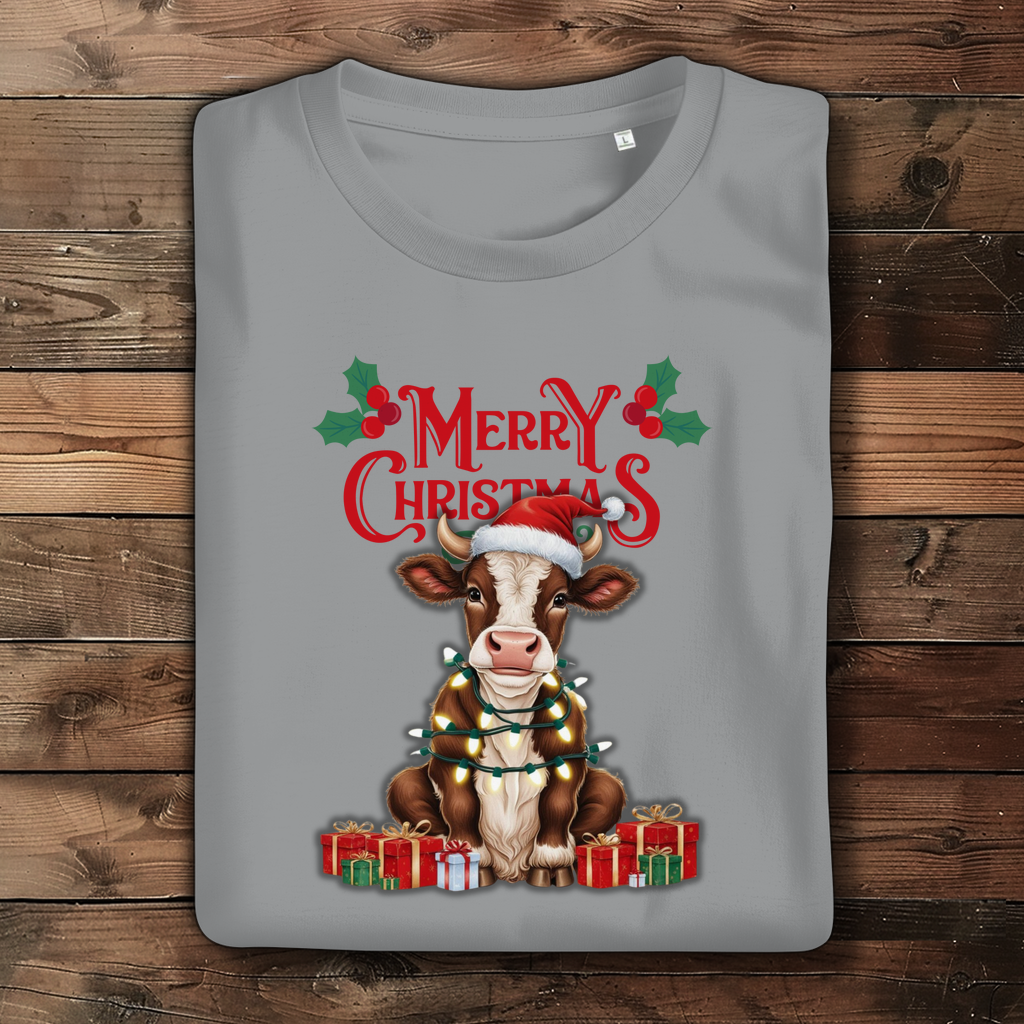 Damen Premium Bio T-Shirt Merry Christmas Baby Cow