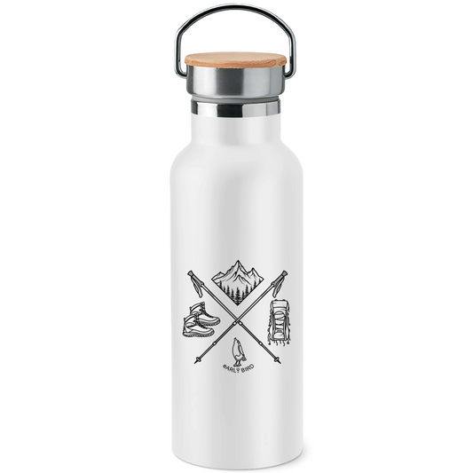 Edelstahl-Trinkflasche mit Bambusdeckel Wanderlust