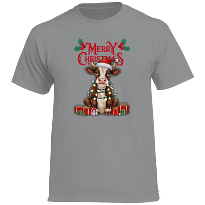 Herren Heavy Cotton T-Shirt Merry Christmas Baby Cow