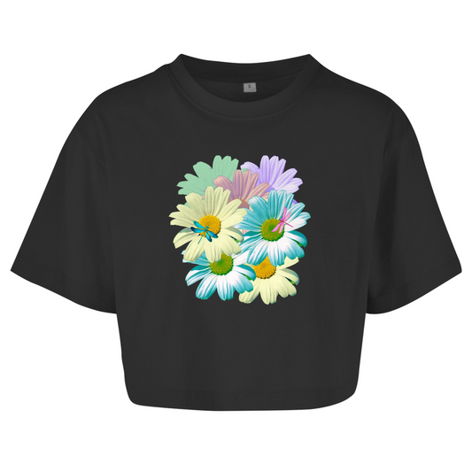 Damen Oversize Crop Top Blumenwiese