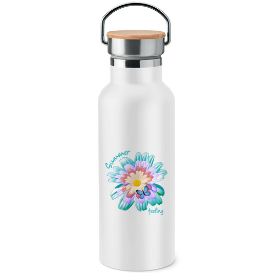 Edelstahl-Trinkflasche mit Bambusdeckel Summer feeling