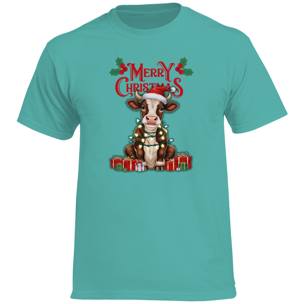 Herren Heavy Cotton T-Shirt Merry Christmas Baby Cow