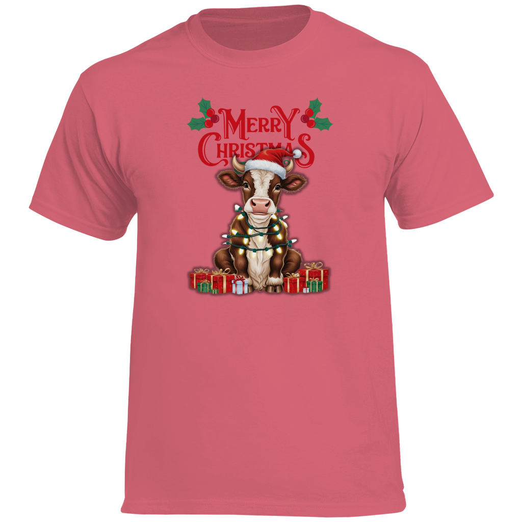 Herren Heavy Cotton T-Shirt Merry Christmas Baby Cow