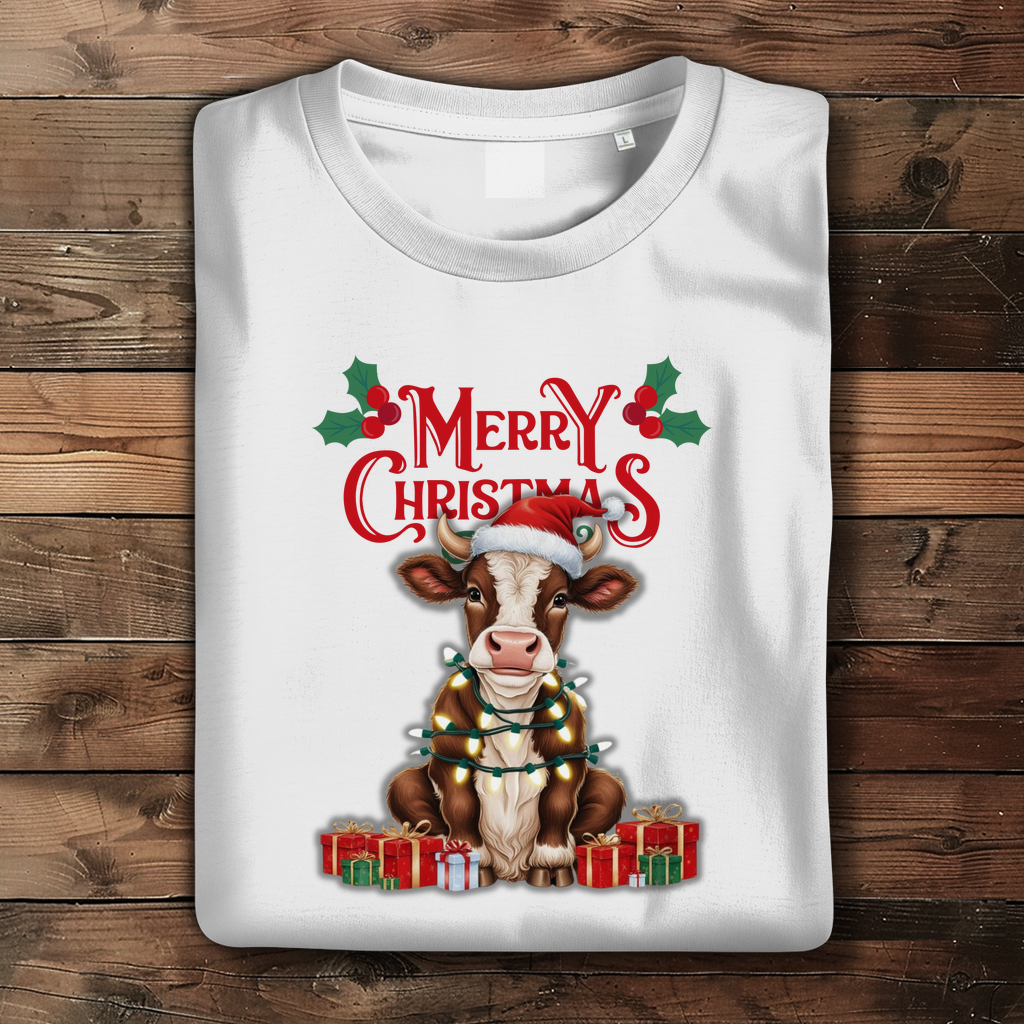 Damen Premium Bio T-Shirt Merry Christmas Baby Cow