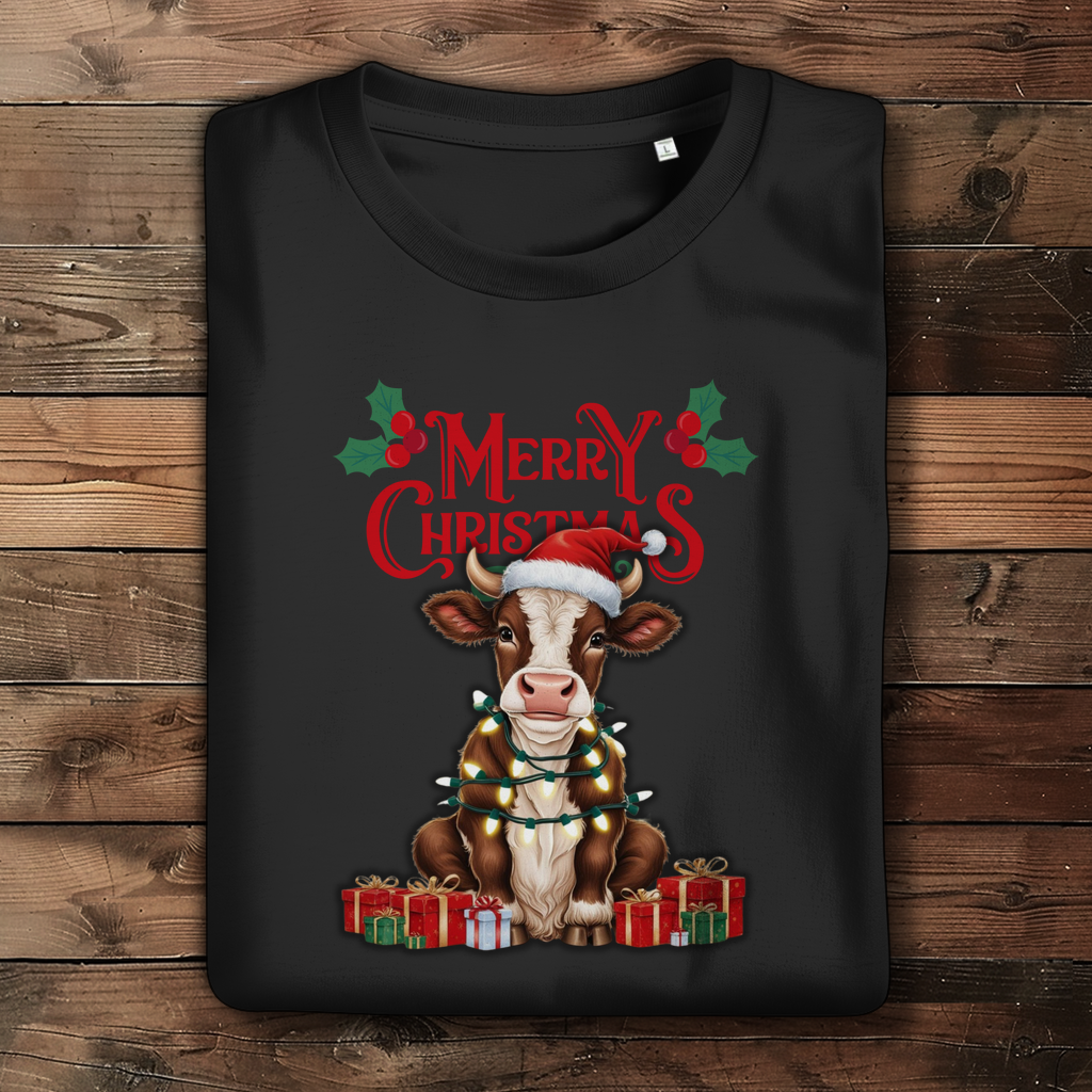 Damen Premium Bio T-Shirt Merry Christmas Baby Cow