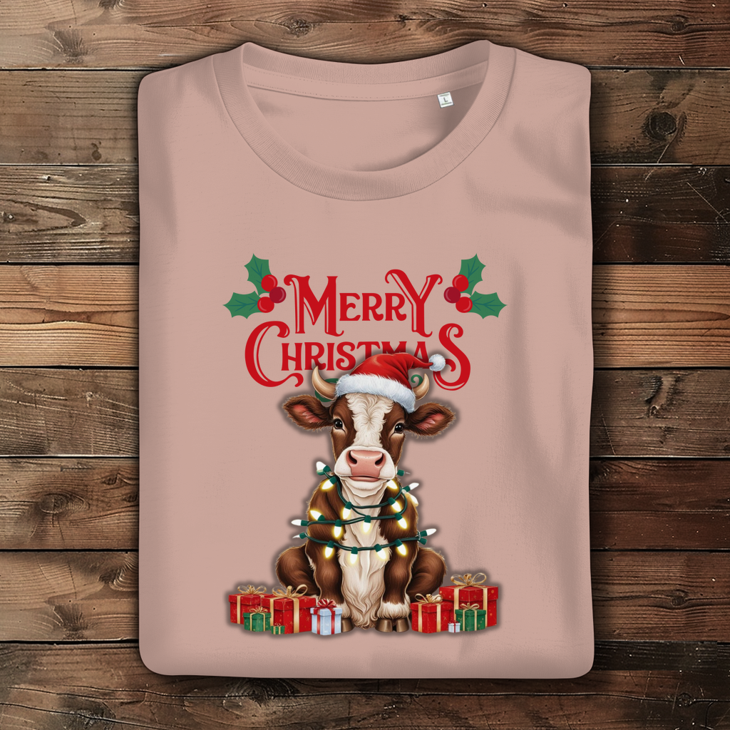 Damen Premium Bio T-Shirt Merry Christmas Baby Cow