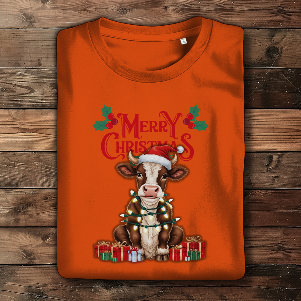 Damen Premium Bio T-Shirt Merry Christmas Baby Cow