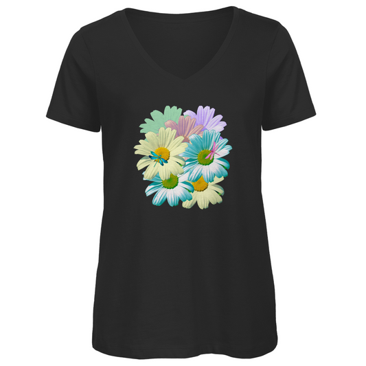 Damen Premium Bio V-Neck T-Shirt Blumenwiese